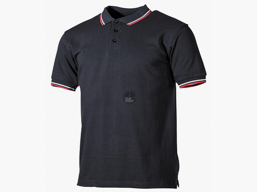 Poloshirt, schwarz, rot-weieStreifen, mit Knopfleiste
