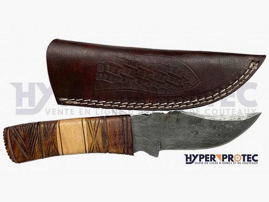 Jachtmes Cheyenne Damascus met bruine leren schede