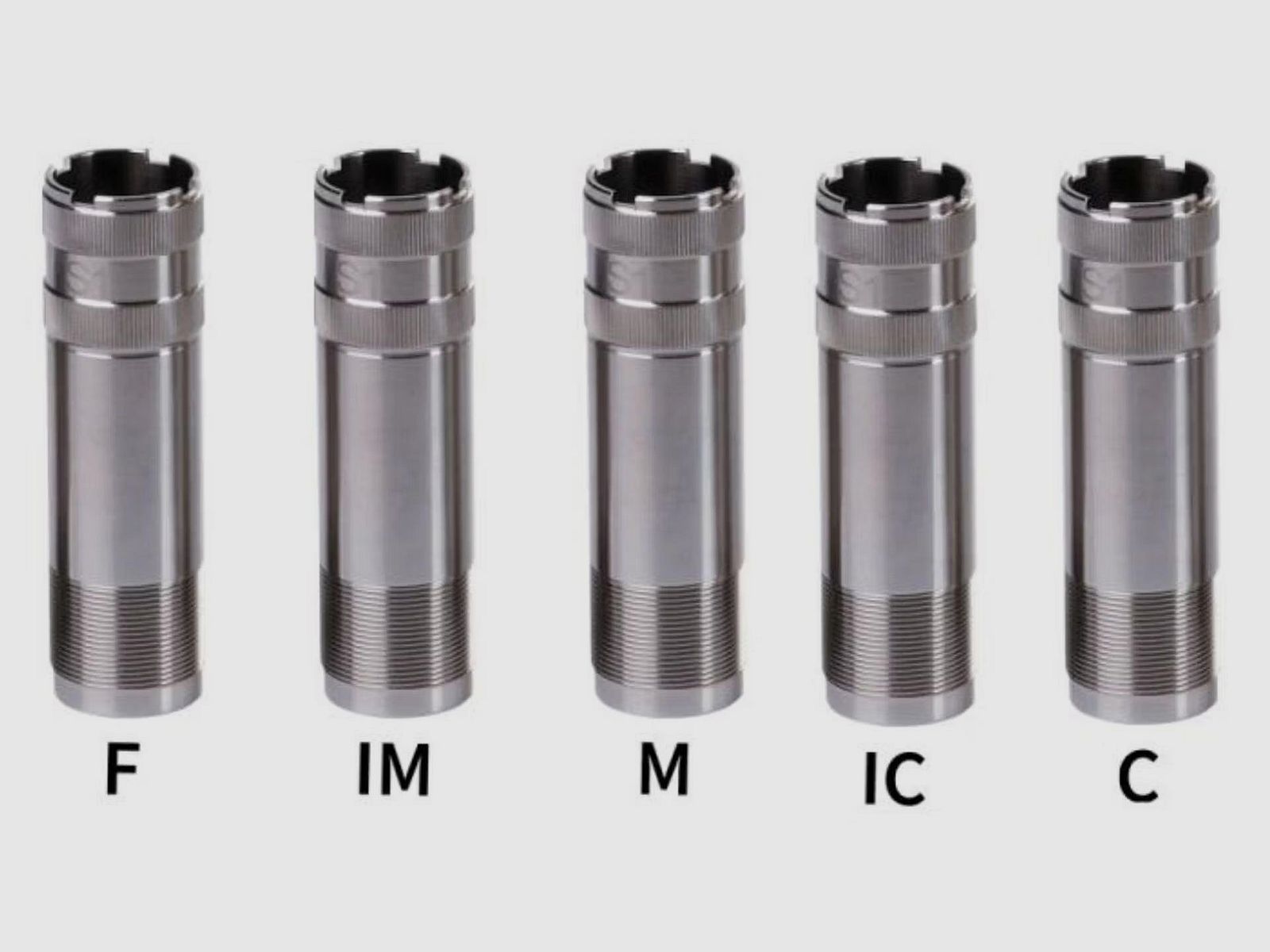 Set di Choke Estesi Akkar argento (F-IM-M-IC-C), per modelli Defense, compatibile con tutte le carabine Remington