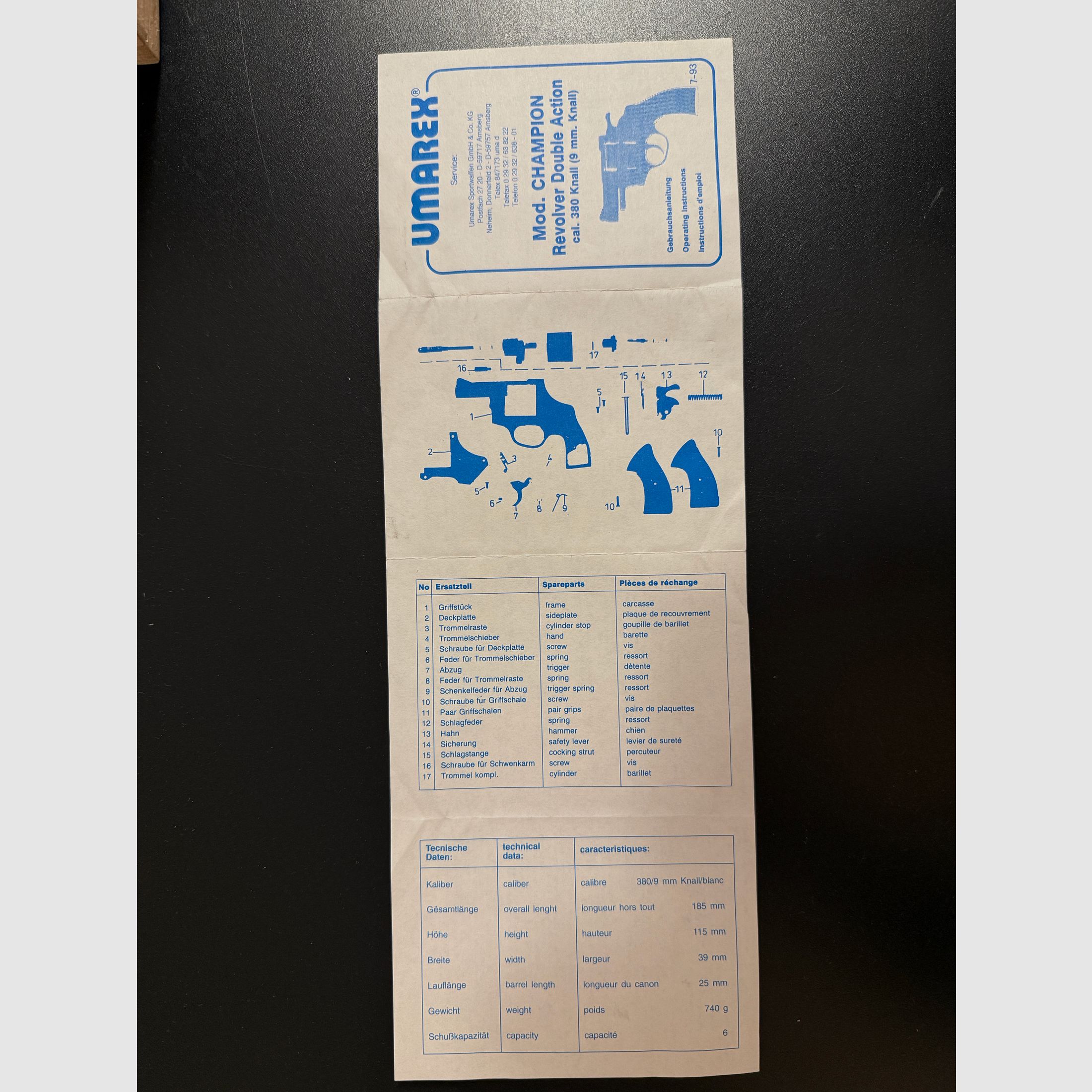Revolver à blanc UMAREX Champion Cal. 9mm 380 Knall