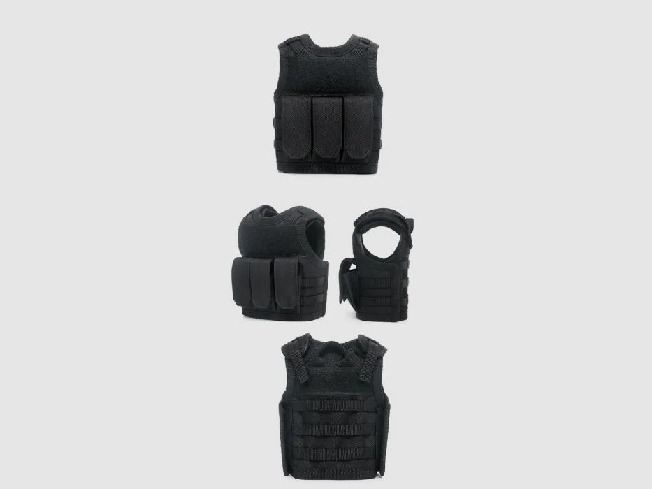 Mini tactical vest with front pockets for beer bottle / wine bottle / thermos bottle - black