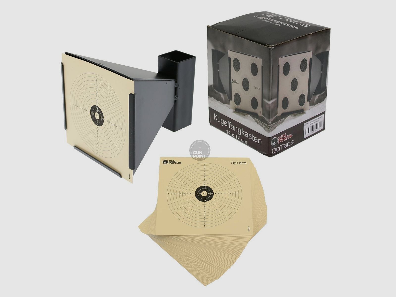 OpTacs - Kugelfang 14 x 14 cm mit Trichter inkl. 50 Zielscheiben