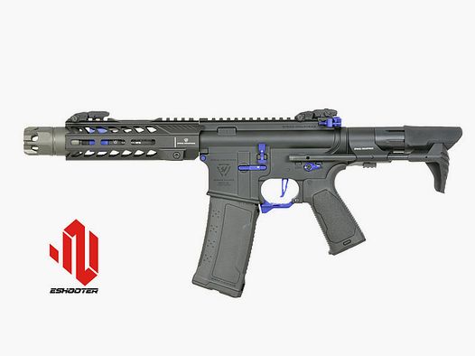 Strike Industries 7" Raiders Competition CQB S-AEG mit Eshooter ETU, blaue Elemente