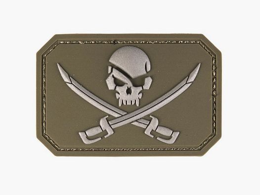 3D Skull w. Swords PVC Patch oliv