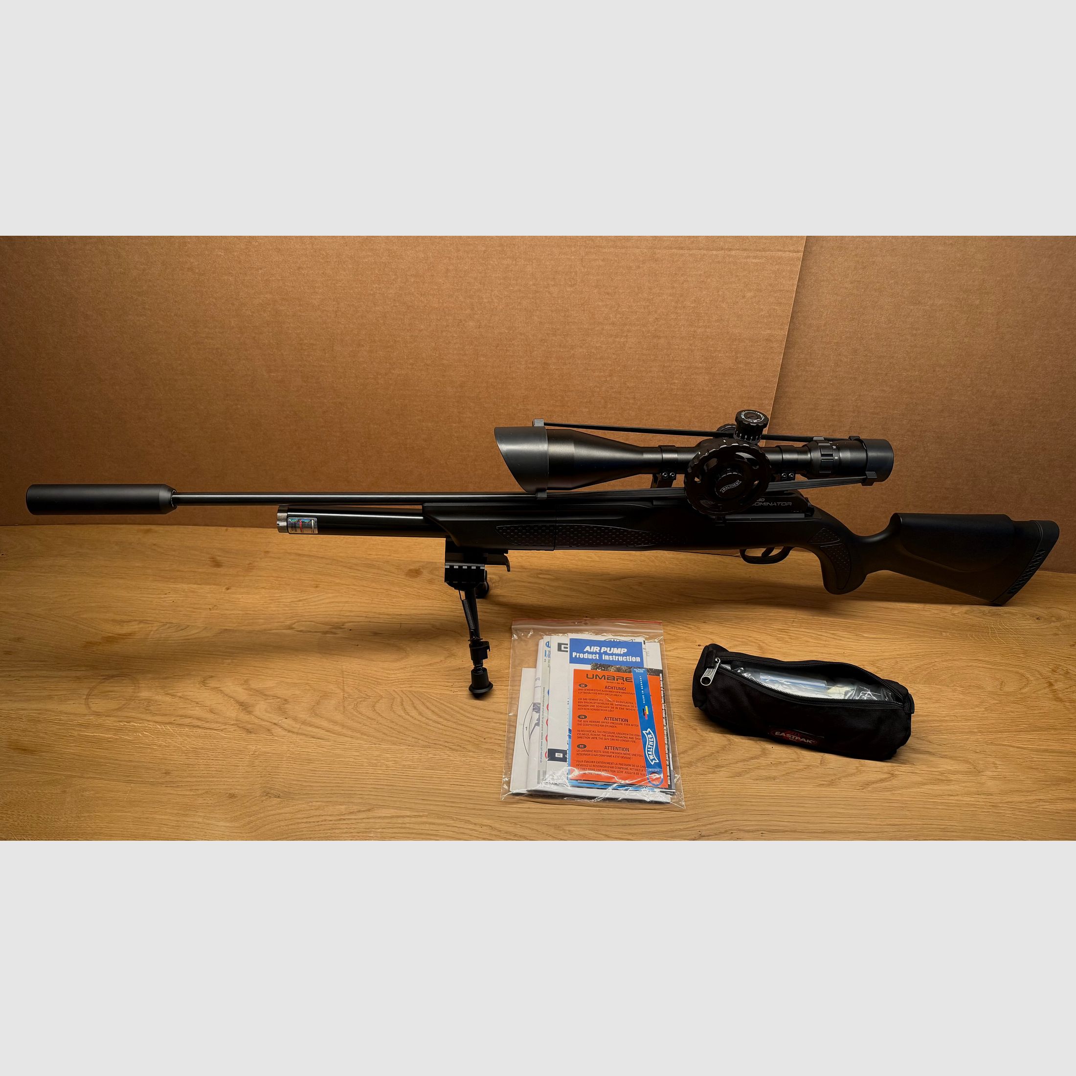 Pressluftgewehr Walther 1250 Dominator FT stock in plastica, scope 8-32x56, suppressor e bipiede calibro 4,5 mm incl. accessori !!!