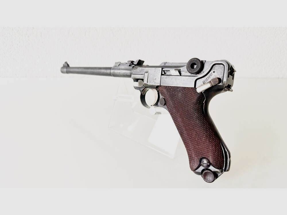 DWM Mod. Ari-08 pistola lunga con calcio, caricatore a tamburo 32 colpi 9mm Luger