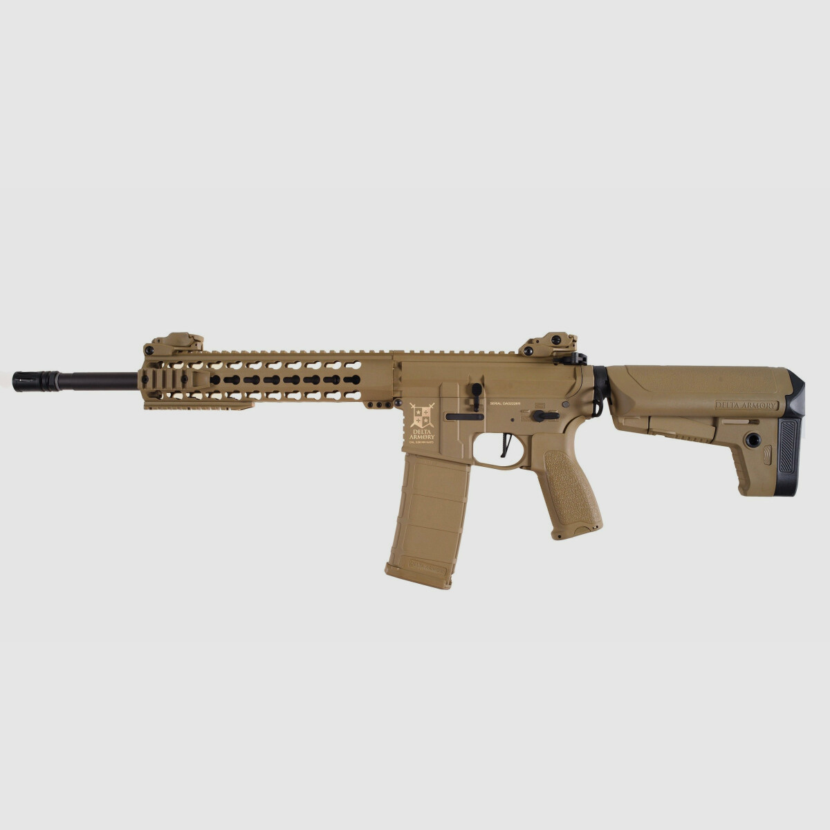AR15 KeyMod 10 Zoll CHARLIE TAN S-AEG Softair Gewehr Frei ab 18 Jahren | Delta Armory