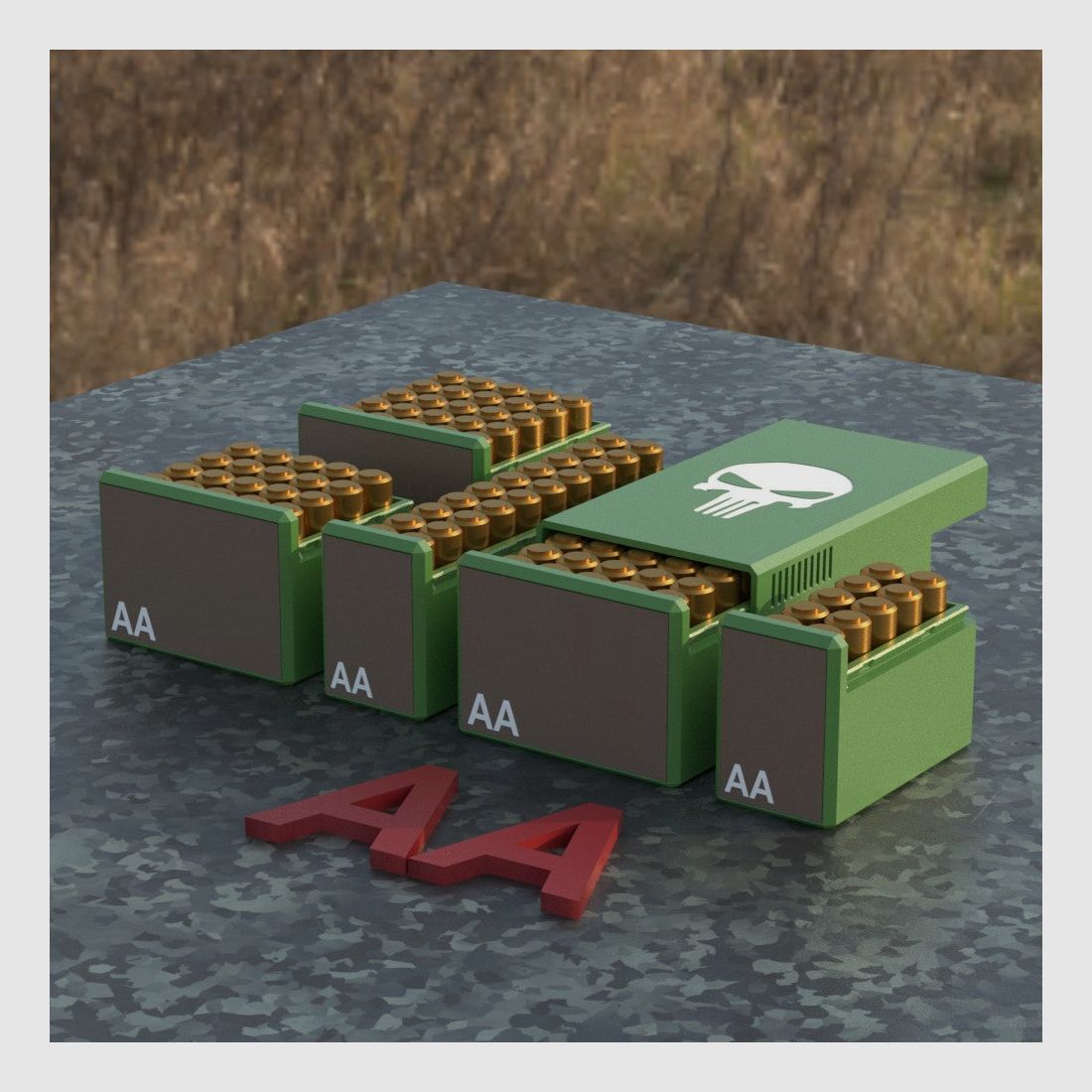 Filamelt Munitionsbox / Ammo Box AA Batteriebox – Patronenbox für 50 Batterien, Made in Germany