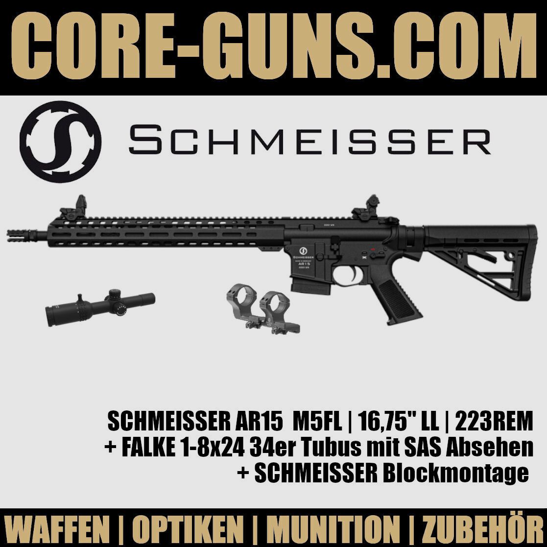 Schmeisser AR15 M5FL Megaset mit Falke 1-8x24 SAS Absehen und Schmeisser Bl	 Schmeisser AR15 M5FL Megaset mit Falke 1-8x24 SAS Absehen und Schmeisser Blockmontage UVP: 3384€