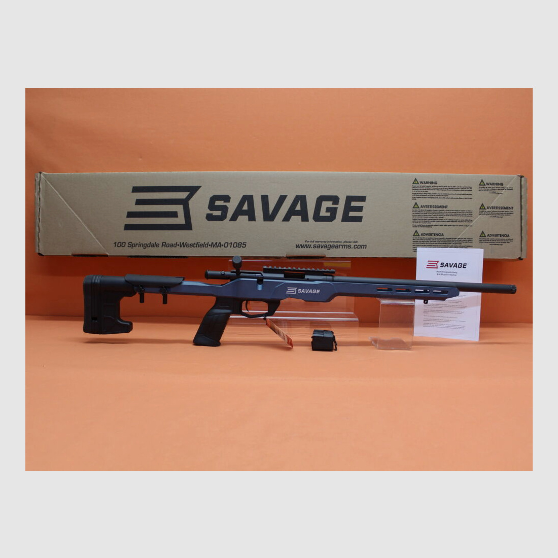 Savage	 Rep.Büchse .22lr Savage B22 Precision Titanium Blue MDT Chassis 18" Lauf/ Gewinde 1/2-28