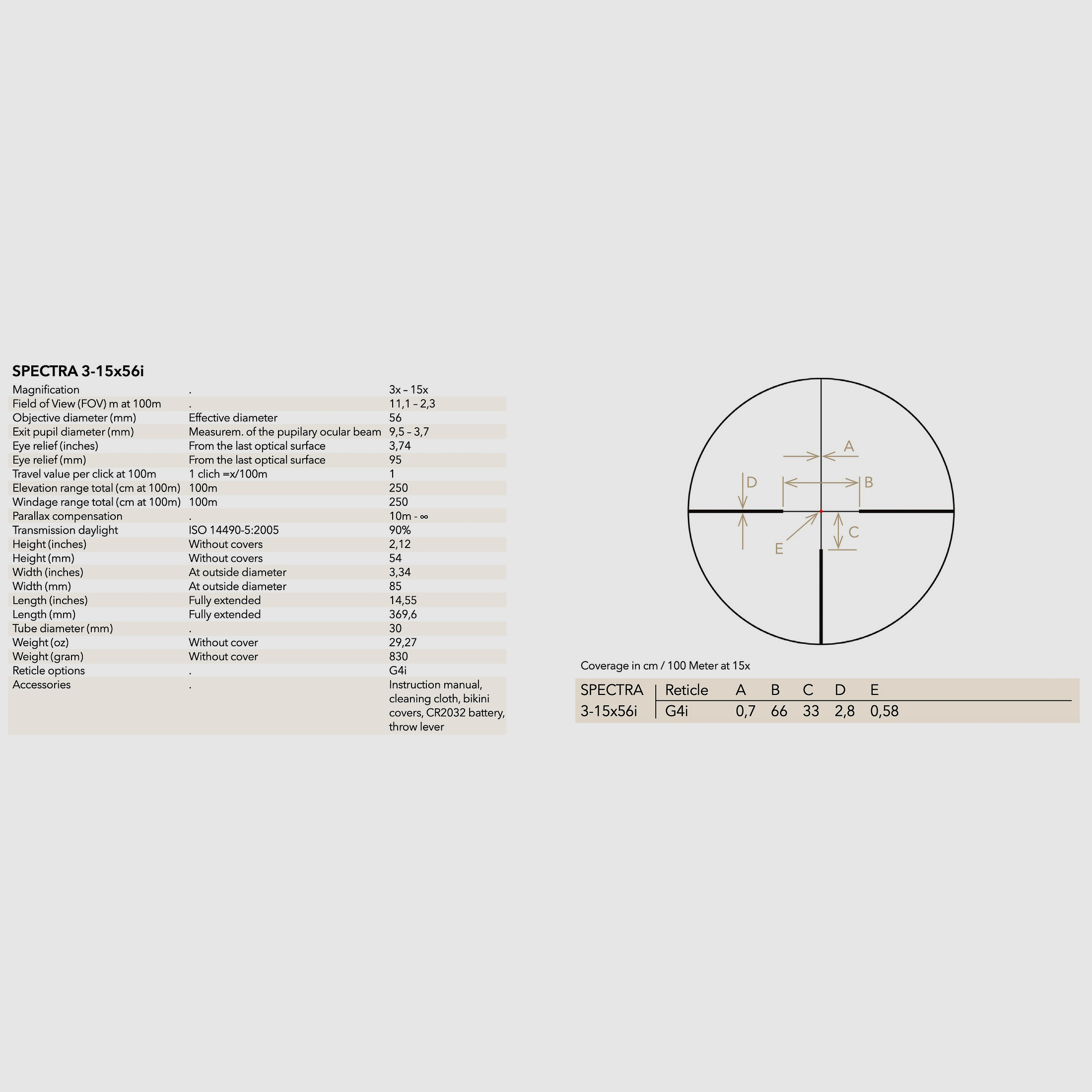 GPO RS560 Spectra 5x 3-15x56i reticle G4i 2 image plane 51017015