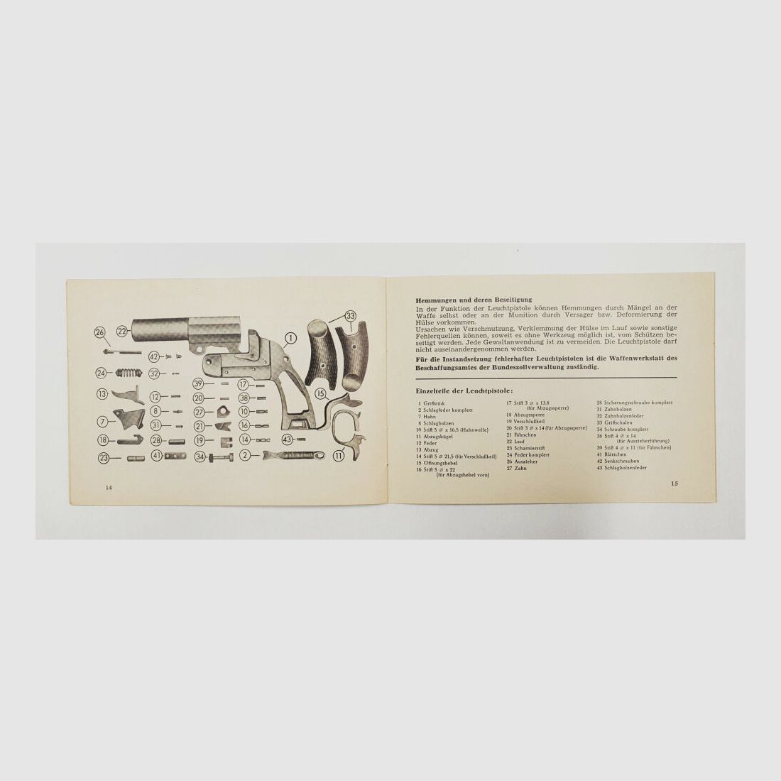 Instrucciones de uso de la pistola de luz Heym, tipo 3 de la fábrica de armas F. W. Heym - Münnerstadt, de 1959