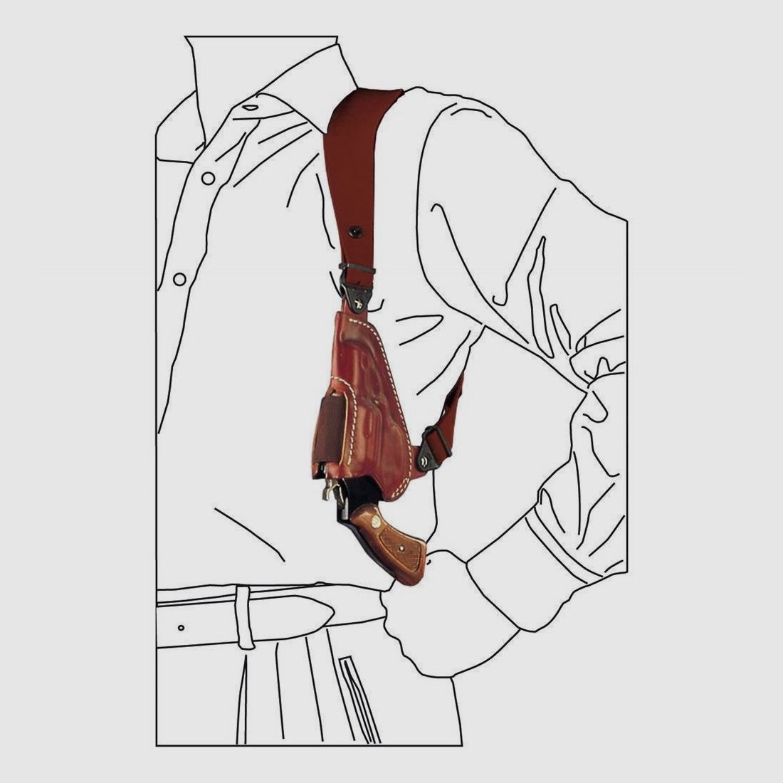 Vertikales Schulterholster "Upside Down" für Revolver 2" Colt Agent/Cobra/Detective,Taurus 605 / 85 Braun Rechtshänder