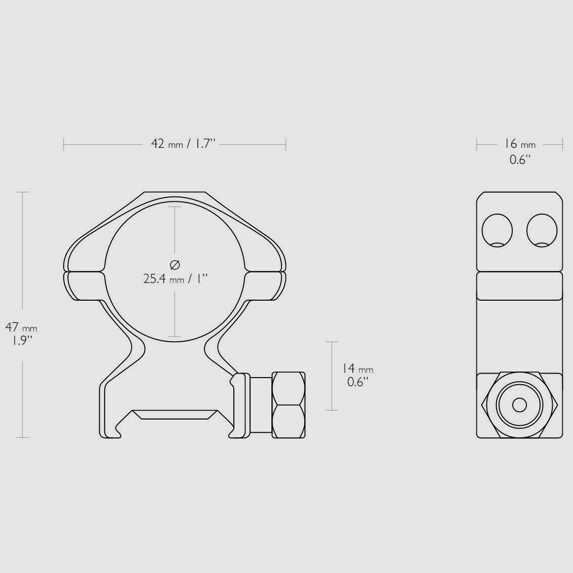 HAWKE 23002 1" 25.4mm precision steel ring mounts high for Weaver rail