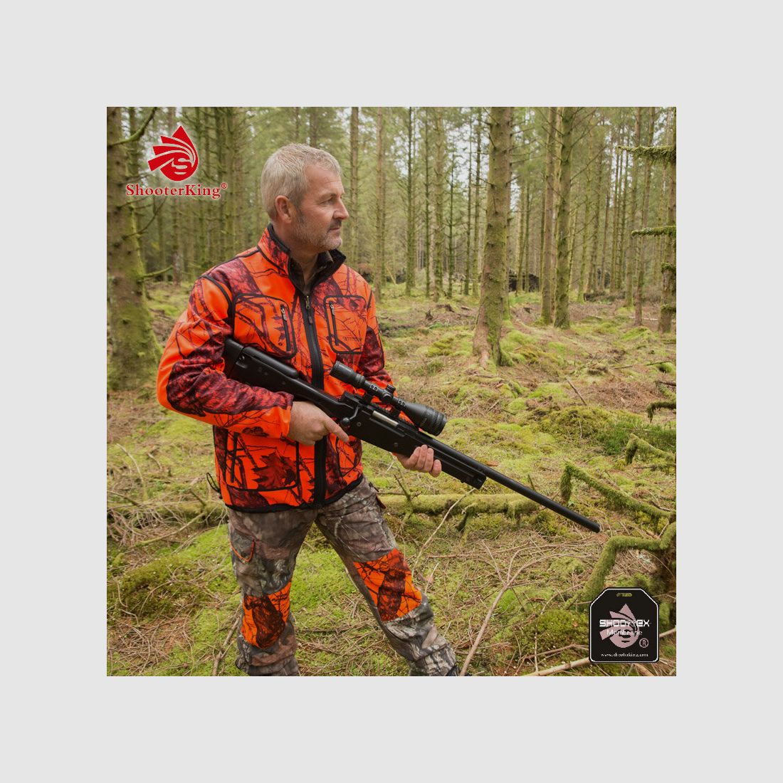 Shooterking Softshell Jacke Mossy Blaze Orange Camo L