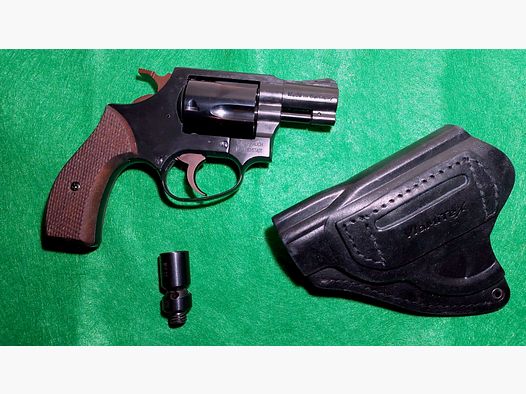 Weihrauch HW37 cal. 9mm R.K. (PTB 887) mit Holzgriffschalen und Lederholster