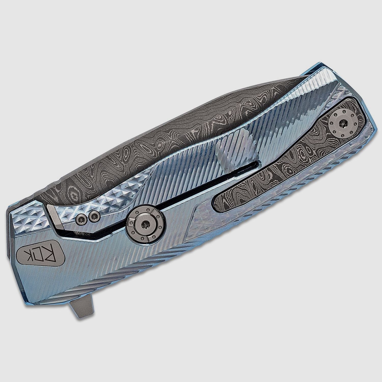 ROK DD BL, Nichols Scrambled Damascus-Klinge, blauer Titangriff | 97319