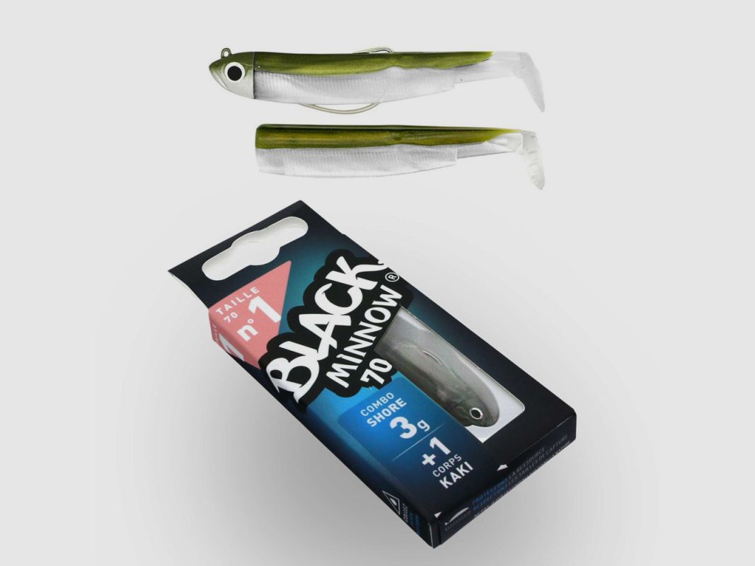 MIĘKKI PRZYPAŁ KOMBO SHORE BLACK MINNOW 70 + GŁOWA Z OBCIĄŻENIEM SHORE