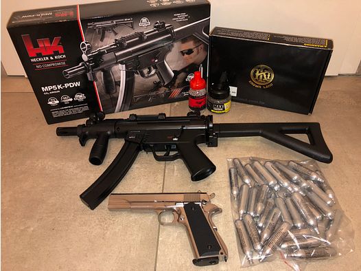 Umarex MP5 4,5mm CO2 + KLI M1911 4,5mm CO2 inklusive 30x CO2 Kapseln & 2.500 4,5mm Stahl BBs