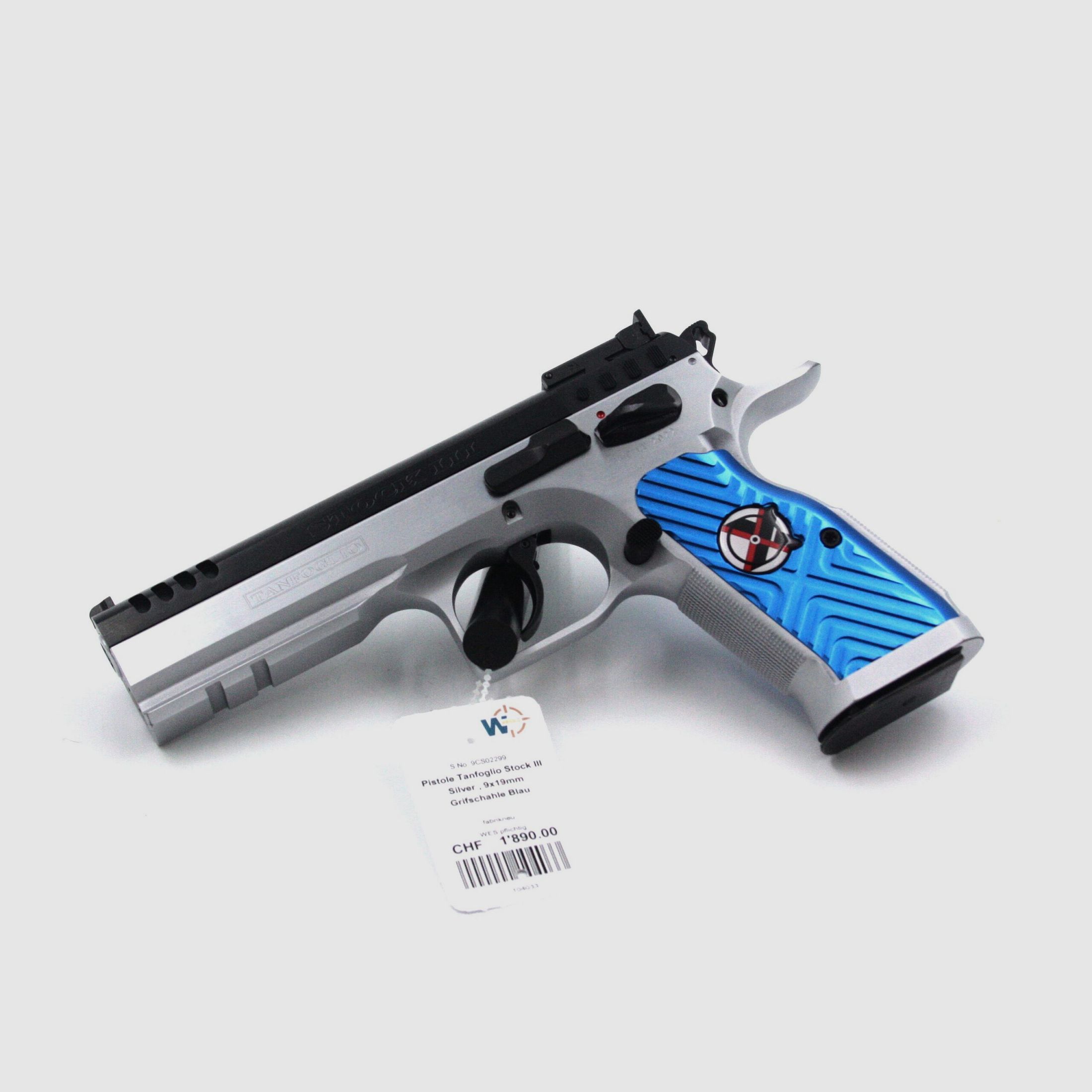 Pistole Tanfoglio Stock III Ltd Custom Silver, blau, aufgerüstet, 9×19, DA/SA, Optic Ready, Bild 1 von 2