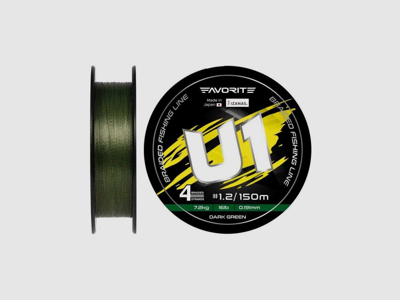 Tresse Favorite U1 PE 4 Stränge 150m 0,191mm (PE1.2) Grün