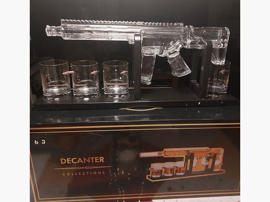 AR-15 optic decanter set with 4 great glasses