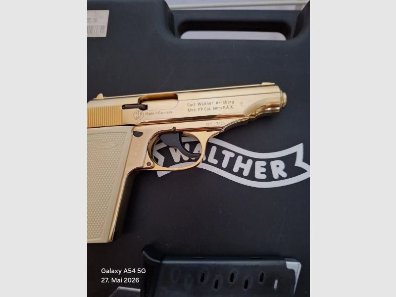 WALTHER PP cal 9mm PAK dorado con certificado
