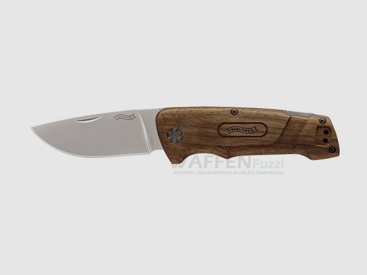 Cuchillo de bolsillo BWK2 Blue Wood Knife de acero 440C con funda de cuero