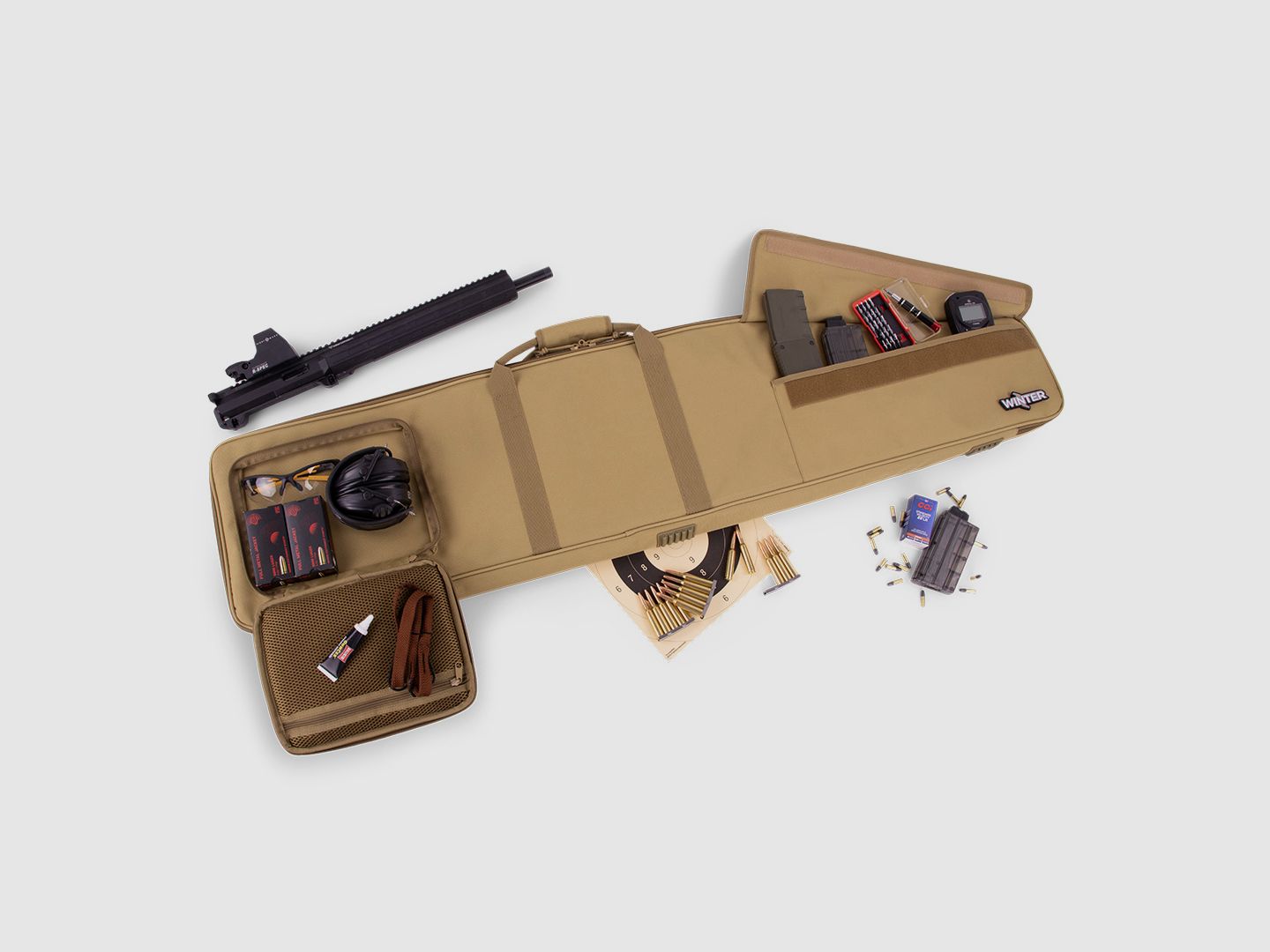 Winter Waffentasche 130 cm – 1000D (laut Grafik), abschließbar, Rucksackgurte (Dune) – JM-W5-RIFLE