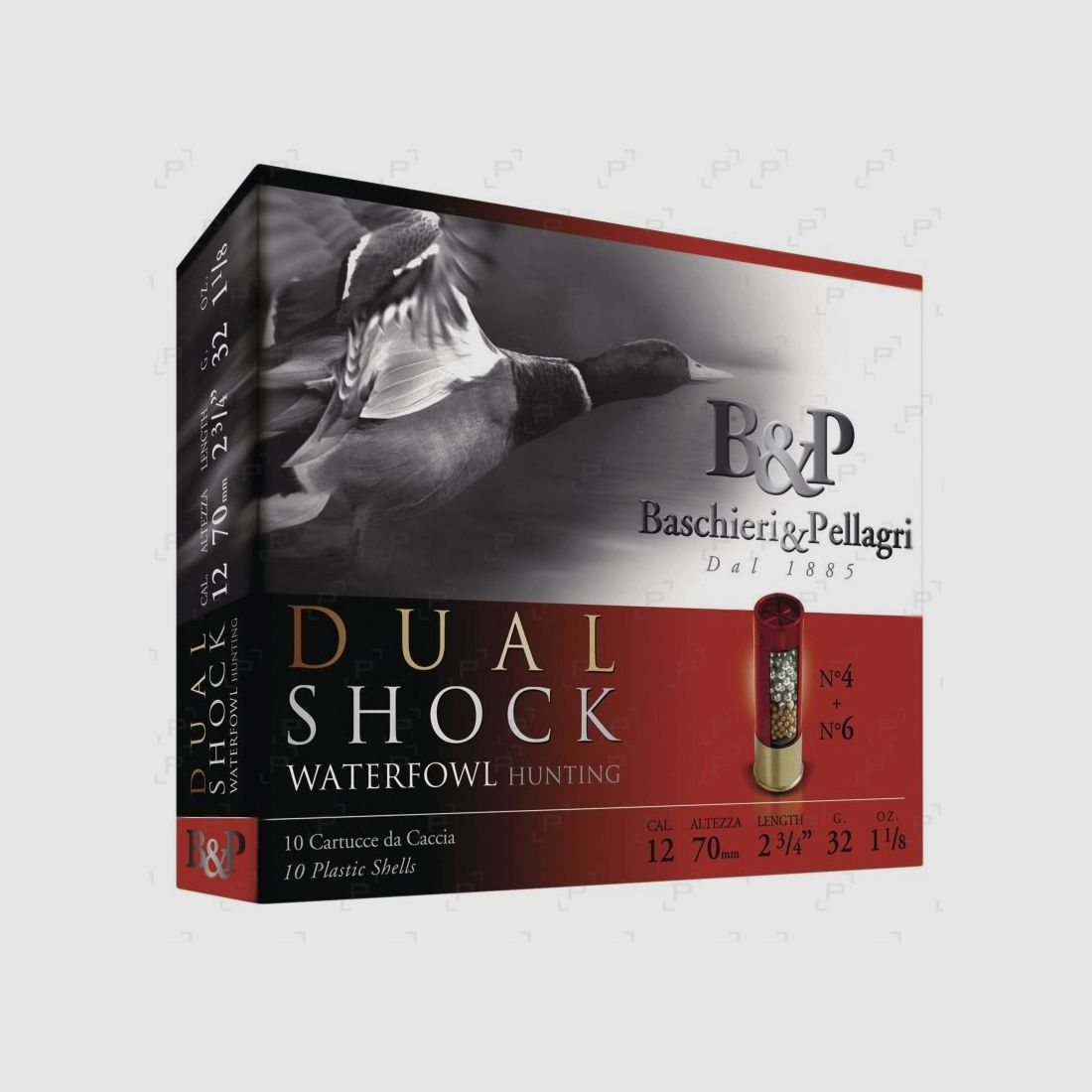 Patronen mit Schrot für Feuchtgebiete BASCHIERI & PELLAGRI Kal. 12/70 - DUAL SHOCK 32