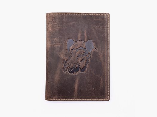 Greenburry skórzana teczka na pozwolenie na polowanie, etui na dokumenty, dzik brązowy 328B-dzik-25