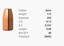 Barnes bullet 9mm Luger/.355 115GR M/LE Tac-XP Pistol FB 40 pieces