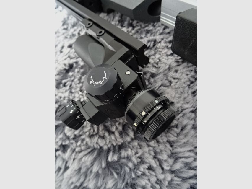 Anschütz 9015 Alu ondersteuning luchtgeweer - kleur irisfilter - stabilisator - origineel accessoire - koffer - 1e hand - weinig gebruikt