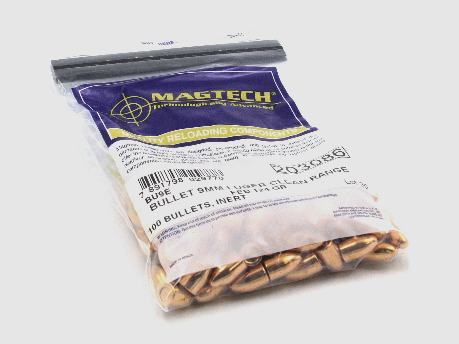Projectiles de pistolet Magtech, 0.356, 124gr TMJ, 9×19, bases fermées