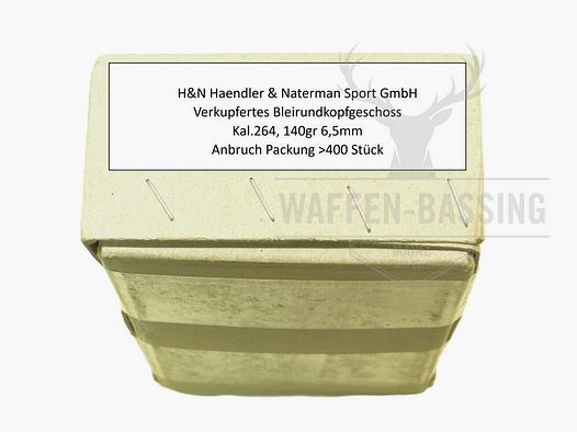 H&N Haendler und Naterman Sport GmbH verkupfertes Bleirundkopfgeschoss, Kal. .264, 124 gr HS