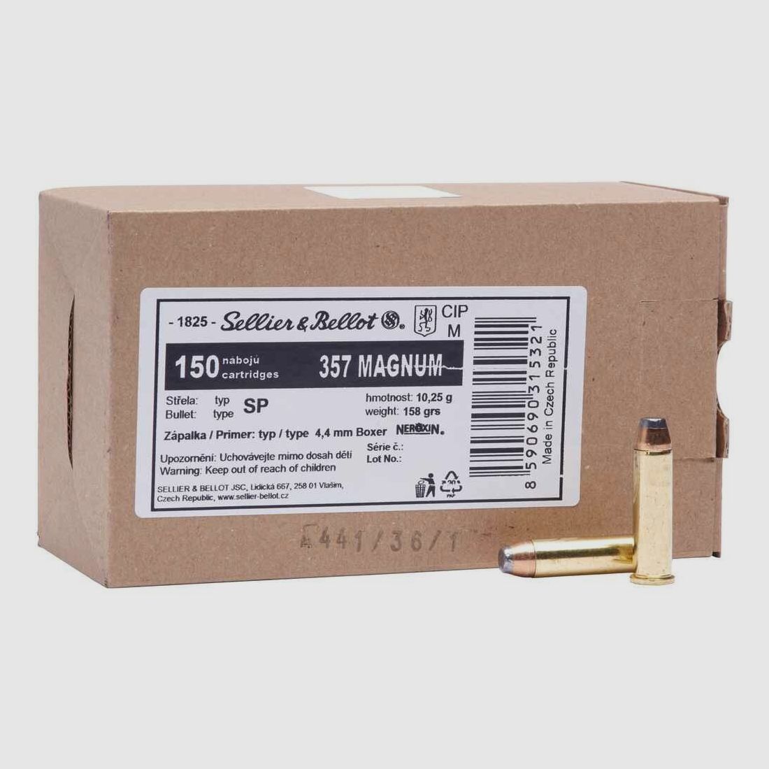 .357 Mag. ogive partielle 10,2g/158grs. – 150 pièces Sellier & Bellot
