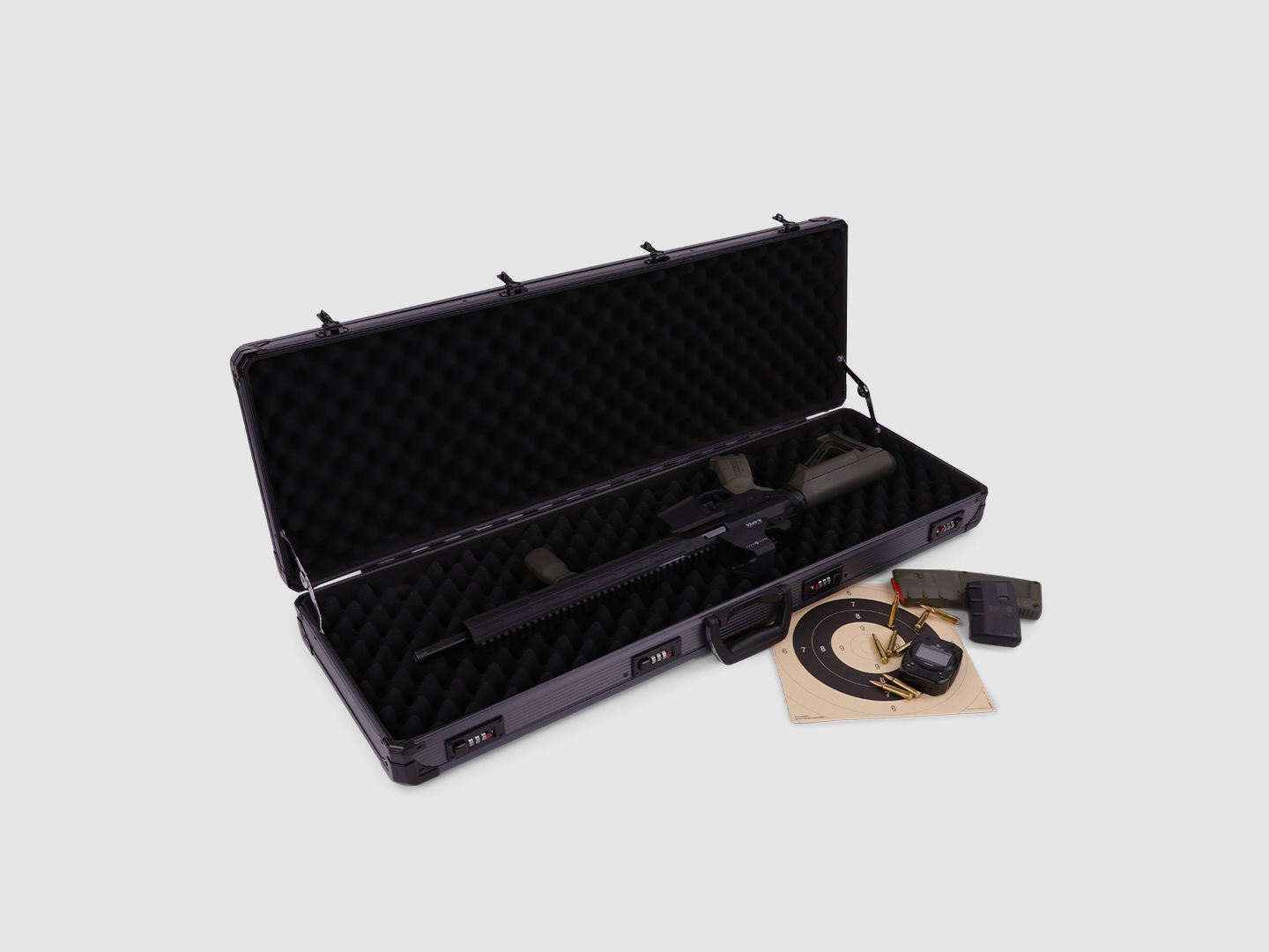 Winter Gewehrkoffer W13 – 93 cm Innenlänge – 1 Langwaffe – 4 Zahlenschlösser – Noppen (Grey)