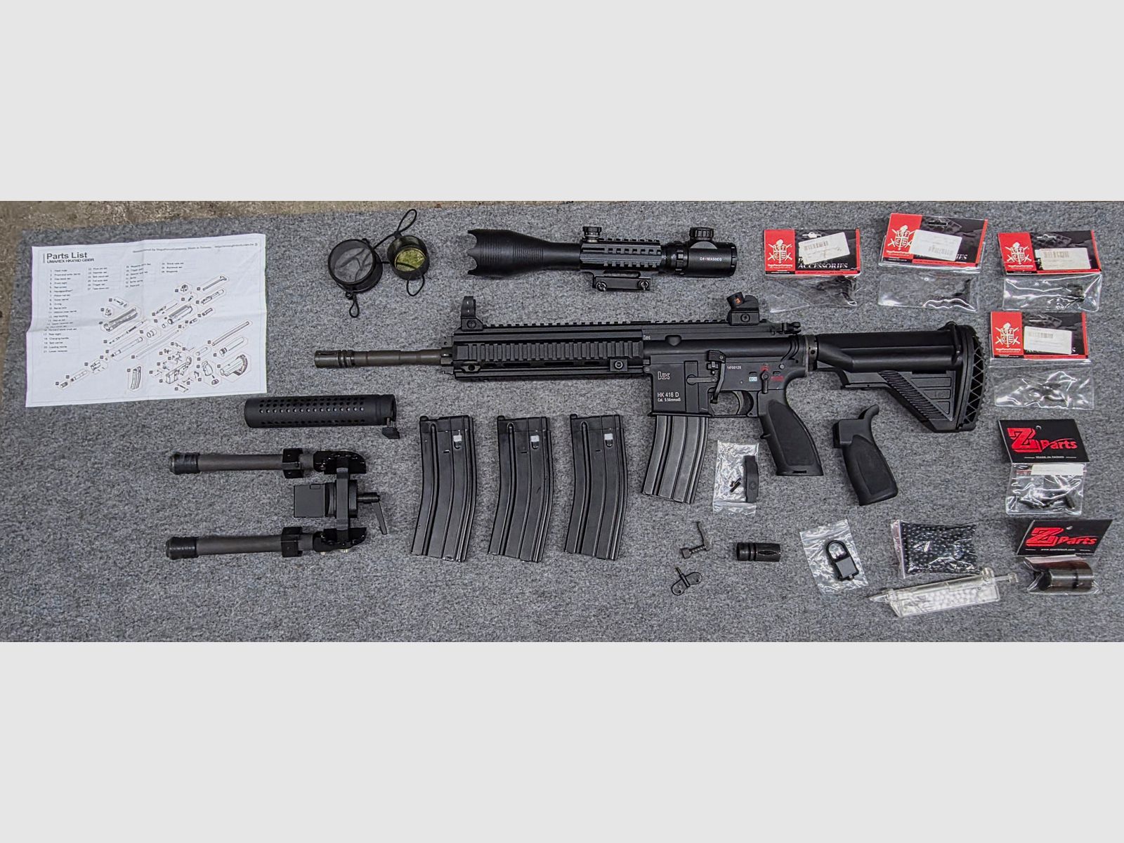 Neuwertige Gas Blowback HK416  GBB mit V3 Nozzle Stahl Bolt viel neues Zubehör Tuning Softair Gewehr ab 18 Jahre 6mm BB