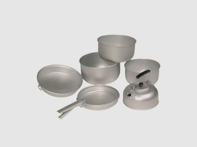 MIL-TEC Kookset Aluminium - 3 Pannen 1 Koekenpan 1 Waterkoker