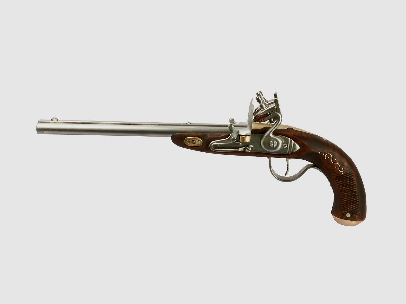 EinzelstĂĽck handgefertigte Deko Steinschloss Vorderladerpistole doppellĂ¤ufig LĂ¤nge 46 cm