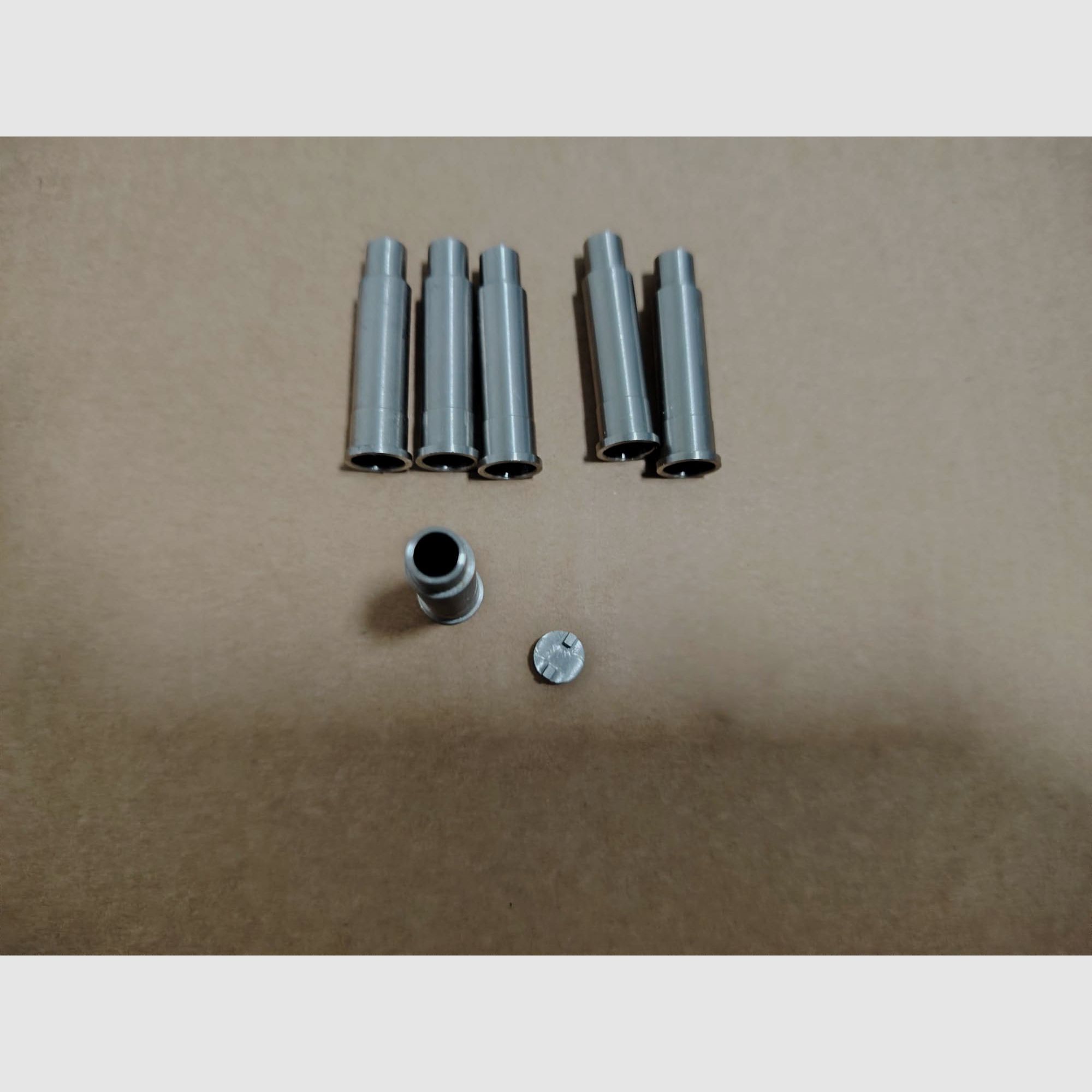 Je 6x LEP Edelstahl Pufferpatrone für abgeschlagene 6,8 mm Kartuschen passend für ME Bull Barrel und/oder ME Single Action Army SAA Revolver