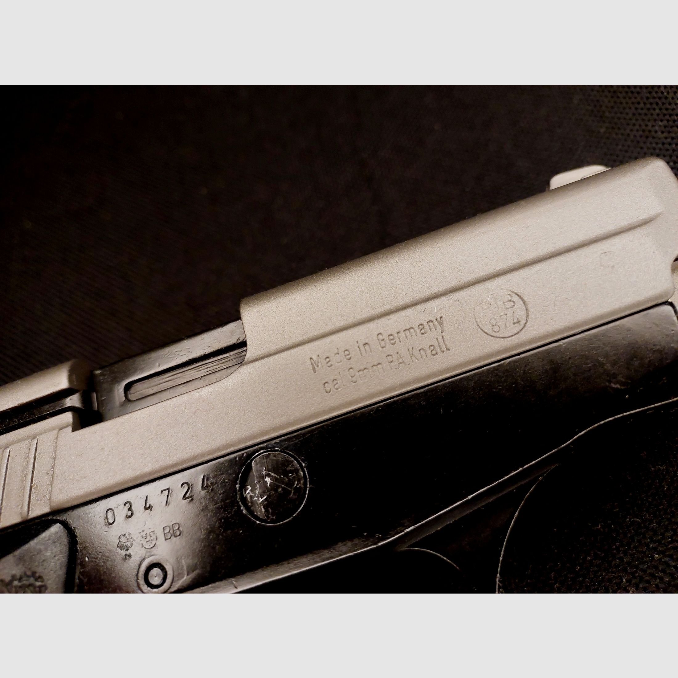 Sig Sauer P239 Nickel schreckschusspistool in kaliber 9 mm P.A.K. (PTB874) met Fobus holster