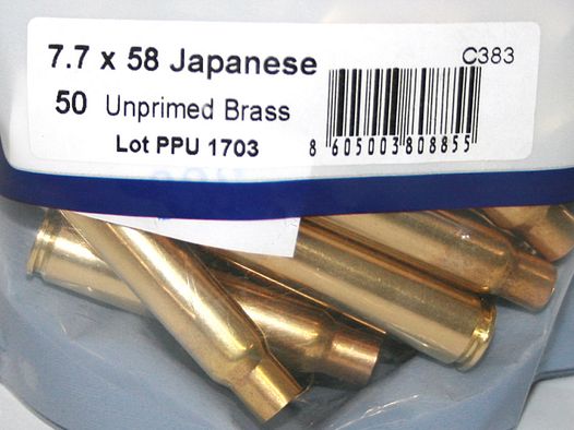 50 Stück NEUE PPU/PrviPartizan Langwaffenhülsen 7,7x58 Japanese Boxerzündung / Unprimed Brass #C-383