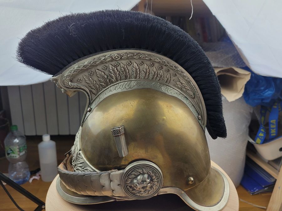 Très beau casque troupe gendarme à pied mod 1912 – belle bombe en parfait état – Garnitures Maillechort – « Franck et fils Aubervilliers » – TBE+, image 7 sur 18