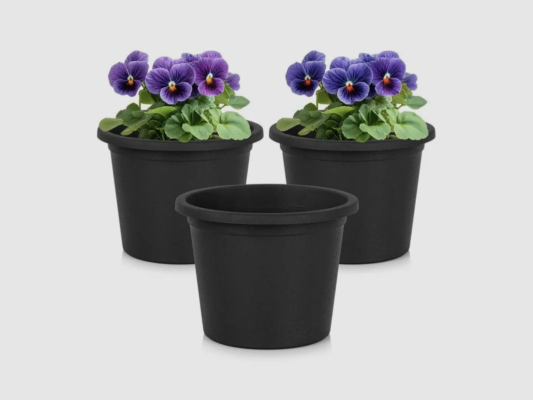 Set aus 4 runden Blumentöpfen Ø15xH11 cm - Ökologisches Schwarz, Bild 1 von 2