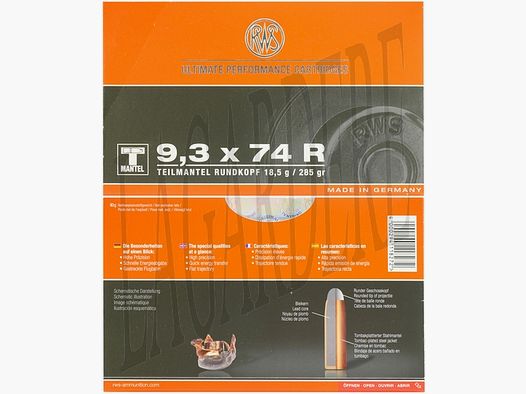 RWS Teilmantel 18,5 g / 285 grs (Patrone mit Geschoss)