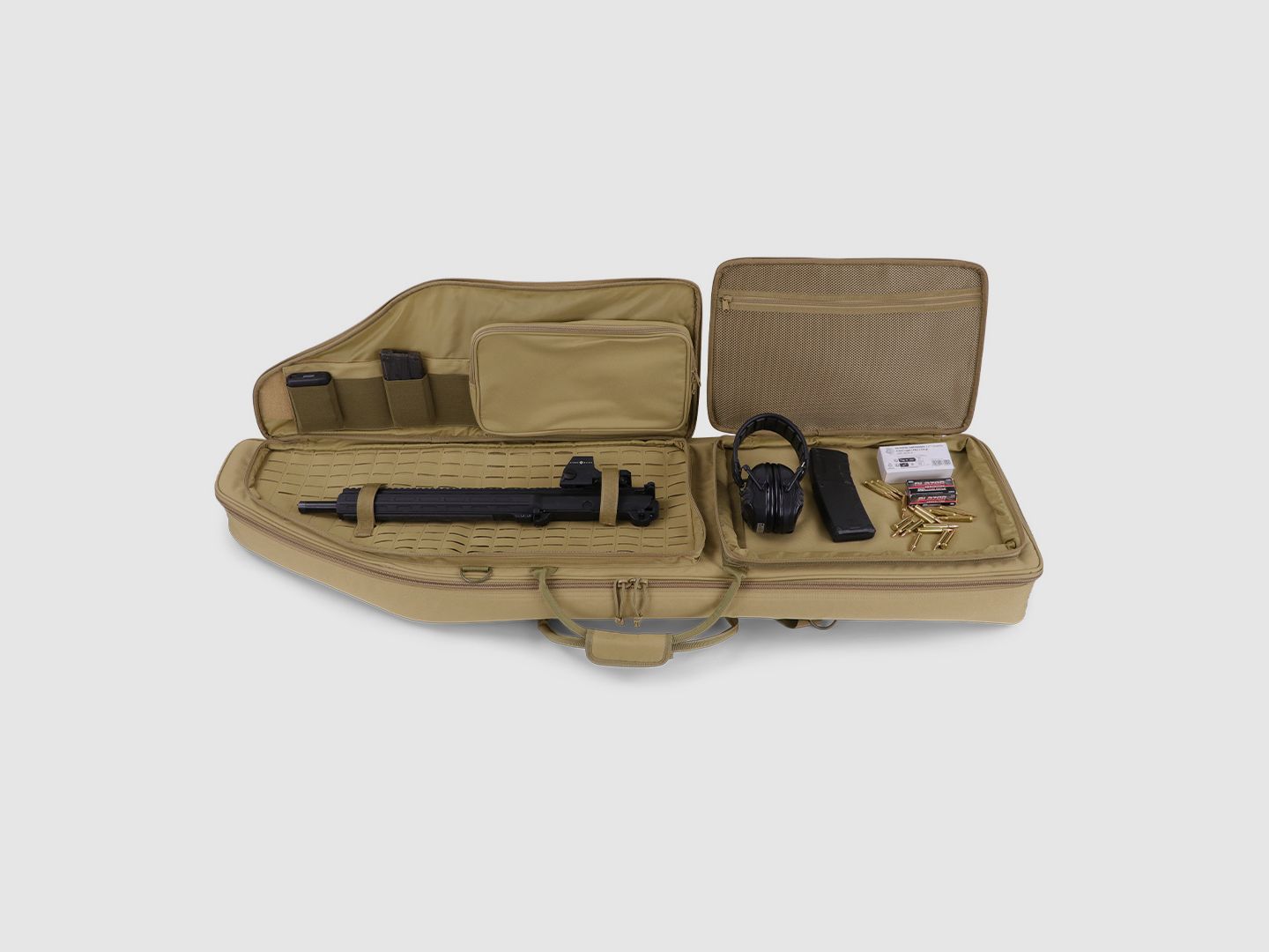 Borsa per armi invernale Olympic 130 cm – Laser-Cut MOLLE, Shockcord, sistema di trasporto zaino, nylon 1000D (Dune)