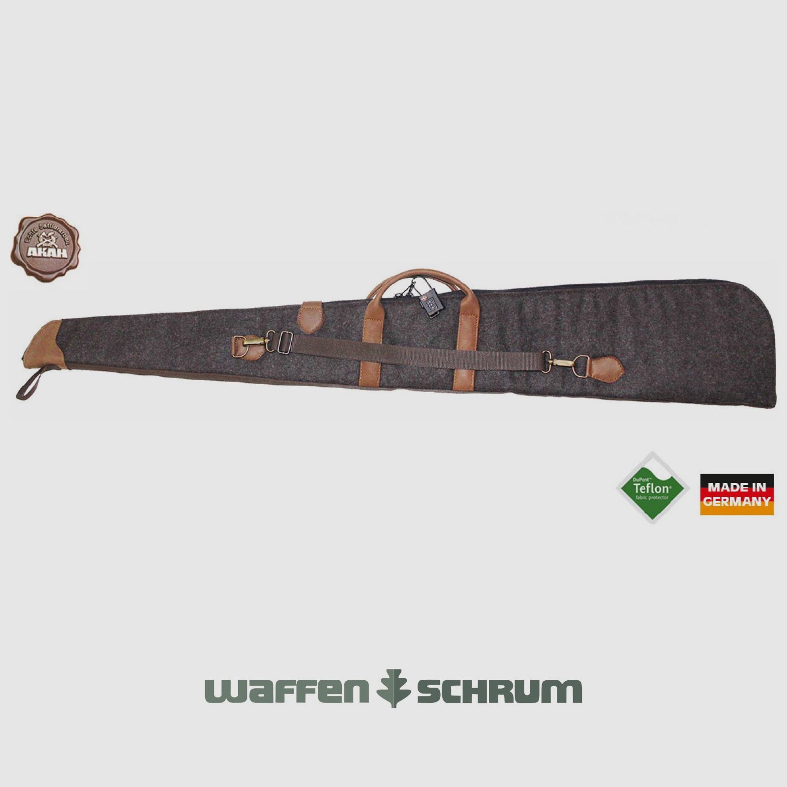 AKAH Shotgun Case Loden/Leather 128cm - Brown with TSA Combination Lock