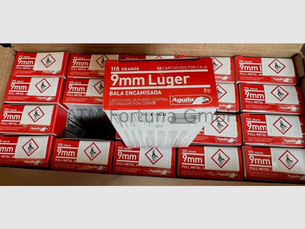 Aquila 1000 pezzi Standard 9mm Luger (9x19) FMJ 115 grs cartucce per pistola