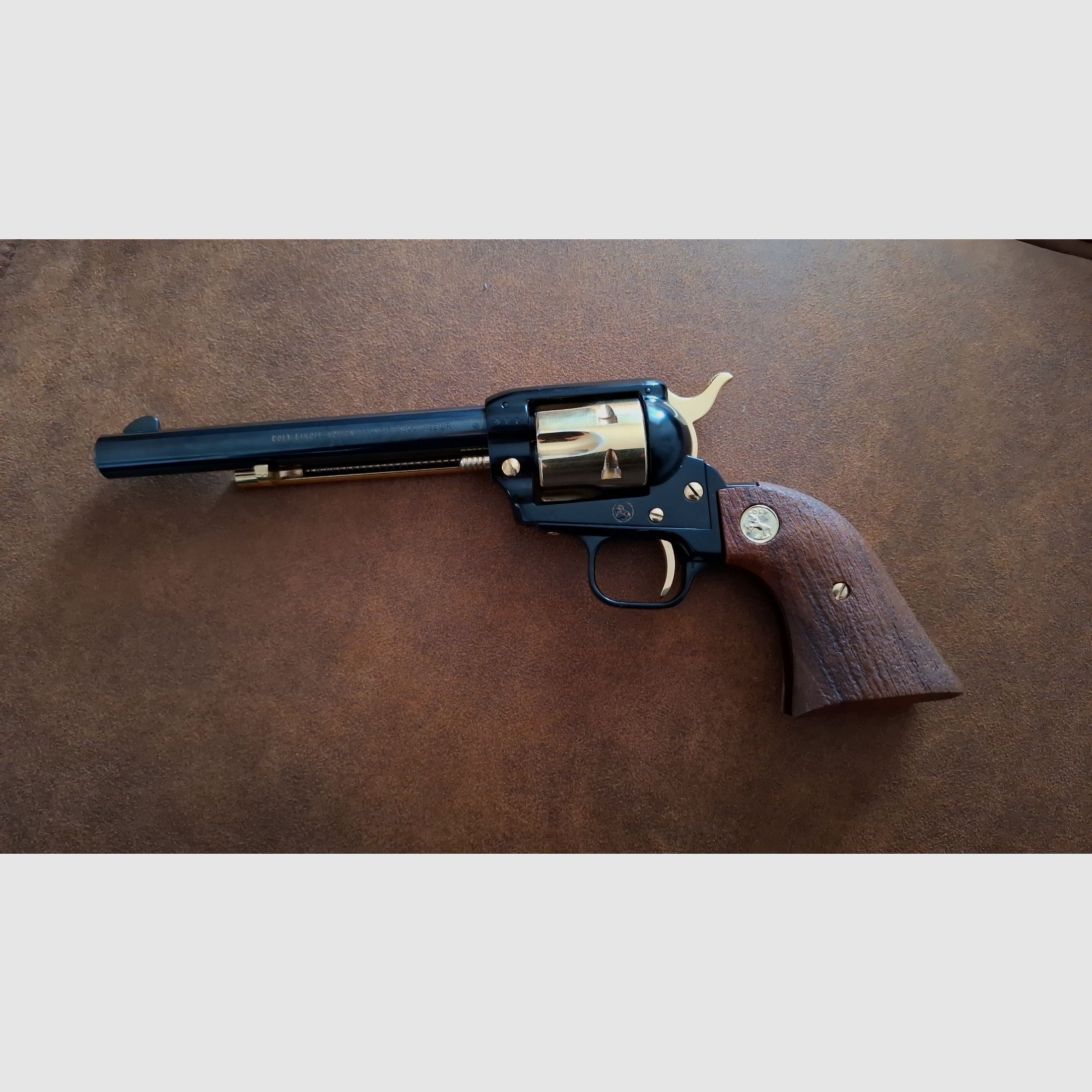 Revolver, Colt Mod.1873 SA Golden Spike, teilvergoldet, Kaliber .22lr, 6"Lauf